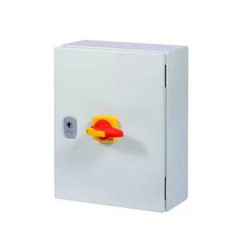 DMM 197329 Lasttrennschalter 160A 3-polig mit NOT-AUS-Funktion, rotem Drehgriff und gelbem Sperrkranz im Stahlgehäuse von Eaton