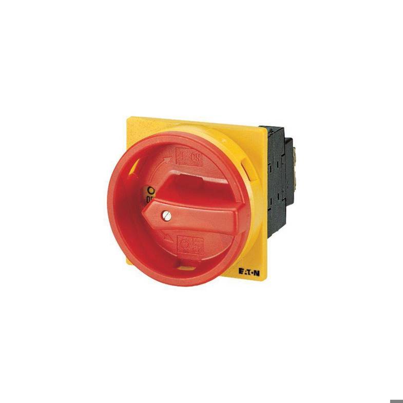 Eaton Hauptschalter P1-25/E/SVB 110197 | 3-polig | 25A | NOT-AUS + Schutzart NEMA12, IP65, Türkupplungsdrehantrieb | Einbaugerät Festeinbautechnik | Geeignet für Frontbefestigung 4-Loch