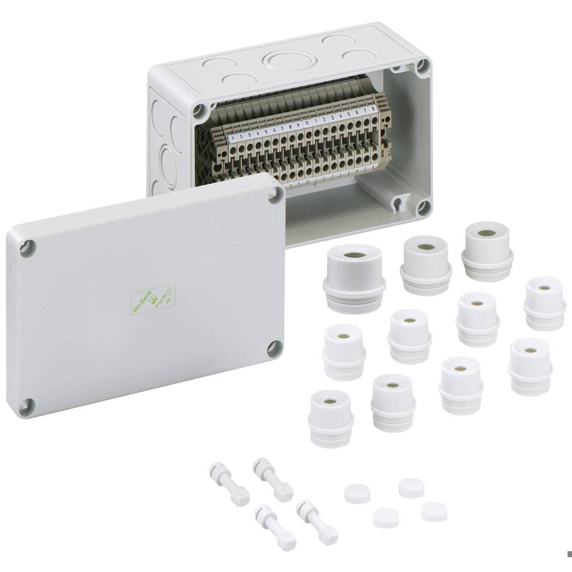 Reihenklemmen-Gehäuse RKi 4/18 K-18x4q - Modell 63501801 | Plombierbar IP66 Kunststoffgehäuse mit Deckel, Halogenfrei, 110x180x90mm - Spelsberg
