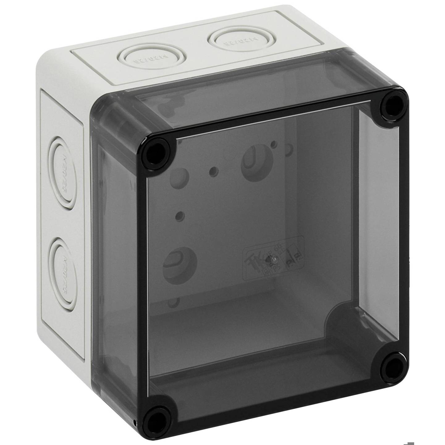 Installations-Gehäuse TK PS 1111-9-tm 10650401, Transparent-Deckel mit Vorprägung, 110x110x90mm, IP66 Polycarbonat / Polystyrol - Spelsberg